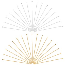 SUNNYCLUE 1 Box 500Pcs 50mm Flat Head Pins Gold Earring Pin Silver Brass Long Earring Findings Pins Small Craft Headpin for jewellery Making Earrings Charms Bracelets Accessories Supplies DIY Crafts