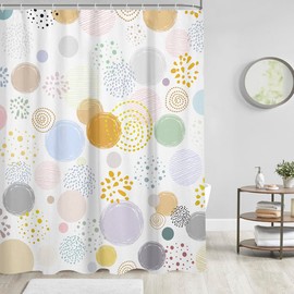AAtter Colorful Shower Curtain Kids Modern Polka Dot Circles Firework Boys Girls Boho Fun Unique Blue Orange Yellow Extra Long XL Large Home Bathroom Decor Bathtub Set with 12 Hooks, 72x84, Preppy
