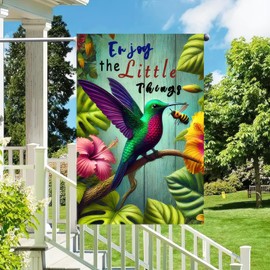 BlissYard Spring Hummingbirds Spring Garden Flag 12 x 18 Inch Vibrant Floral Bird Polyester Flag for Outdoor Garden Decoration
