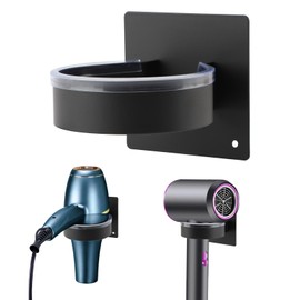 Hair Dryer Holder Blow Dryer Holder Wall Mounted Hairdryer Holders for Bathroom Stainless Steel Blow Dryers Organizer Adhesive Hair Tool Organizer for Hairs Dryers Hanger(Color:Black)