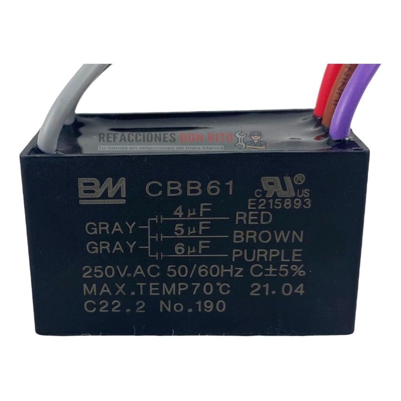 Capacitor Triple 4uf-5uf-6uf Compatible Con Ventilador De Lujo