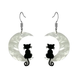 Black Cat on the Moon Earrings for Women Acrylic Moon Star Cat Earrings Funny Animal Cat Jewelry Accessories (Black Cat)