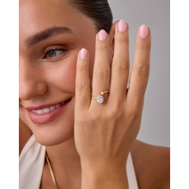 PAVOI Rhodium Plated Oval Cubic Zirconia Engagement Ring for Women | Trendy Wavy Promise Ring | Fake Wedding Ring | Size 6, White Gold, Cubic Zirconia