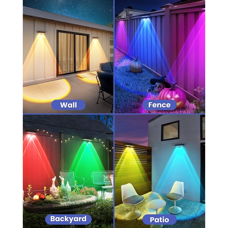 Etetale Solar Fence Lights Outdoor, 20 Pack Warm White/RGB Fence