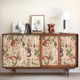 Stickyart Forest Animal Wallpaper Peel and Stick Squirrel Rabbit Mushroom Plants Floral Wallpaper Self Adhesive Whimsical Animal Botanical Wall Paper Removable for Bedroom Kids Room Decor 17.5"x80"