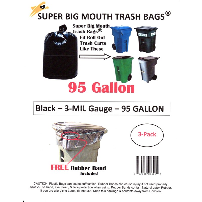 95 Gallon Super Big Mouth Trash Bags 3-Pack Plus 1