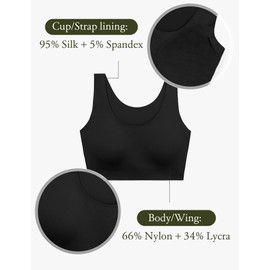 LilySilk One-Size-Fits-Most Classic Wireless Silk Bra Super Comfort Detachable Fill-in Pads Leisure Stretch Crop Tops Vest Bralette,Black