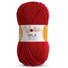 Wollidu Mila Yarn for Crochet and Knitting, 1 x 50 g/133 m, Knitting Yarn, 100% Polyacrylic, Crochet Yarn, Cherry Red