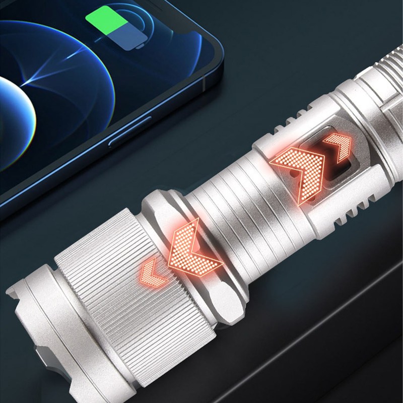 Rechargeable LED Flashlight High Luminous Flux 8000LM Telescopic Zoom Handheld