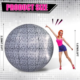 Jetec 7.51 ft Inflatable Lighted Disco Ball with Built in LED Light Dark Color Fabric Disco Party Decorations Oversized Decorated Mirror Ball Yard Decoration for Dance Music 50 60 70s Party Decor