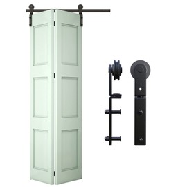 CCJH 4FT/48'' Bi-Folding Barn Door Hardware Sliding Track kit for 2 Doors Heavy Duty Carbon Steel(Hardware Kit Only, No Door)