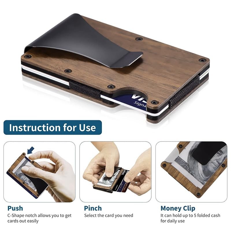 MADERICO Men's Wooden Wallet Minimalist Elegant Metal Clip Credit Card