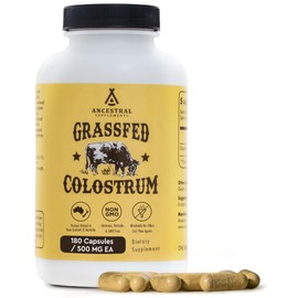 Ancestral Supplements Grass Fed Beef Colostrum Supplement, 3000 mg, Offers Immune Support and Promotes Gut Health, Athletic Performance, Healthy Iron Levels, Growth and Repair, Non GMO, 180 Capsules
