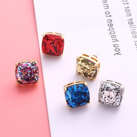 TASHILONG new york Small Square Stud Earrings, Brass, crystal