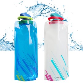 Garegce 2pcs Collapsible Water Bottle, Large Soft Foldable Water Bottle - BPA Free 700 ml, Reusable Portable with Secure Lock for Gym Camping Cycling Outdoor Sports & Hiking