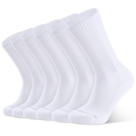 Closemate Mens Athletic Cushioned Crew Socks 6 Pairs Cotton Moisture-Wicking Work Sport Socks for Hiking Basketball(6 White, Size L)