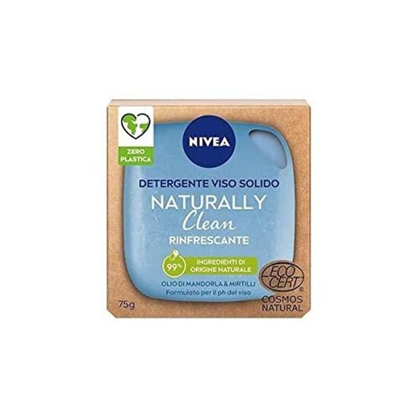 NIVEA Naturally Clean Solid Facial Cleanser, Refreshing, 75 g, Solid Cleanser, 99% Natural with Almond Oil and Blueberries, Cleansing Agent with Vegan Formula