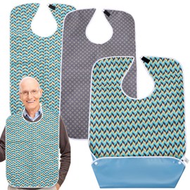 TPOUIDD Paquete de 3 Baberos para Adultos, Baberos Reutilizables para Comer para Adultos con Recolector de Migas, Impermeables, Duraderos y Fáciles de Lavar (marrón)