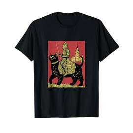 Knight Cat Rider Vintage 90s Medieval Knight Riding Cat T-Shirt