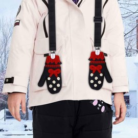 Glove Clips, 2 Pack Adjustable Mitten Clips with Long Elastic Strap for Kids, Toddlers - Black