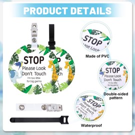 ORIGACH 2 Pack No Touching Baby Stroller Tag Set, Green Plants and Animals Pattern Stop Touching Baby Car Seat Sign with Hanging Straps and Clip, No Touch Baby Safety Sign for Newborn Baby Girl Boy