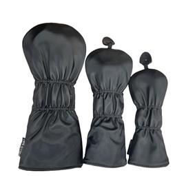 Premium PU Leather Golf Club Covers Set for Driver, Fairway Woods & Hybrids with Interchangeable Tags,3pcs Golf Accessories Cover Set Hybrid Driver Headcover Fairway Wood Head Covers (Black)