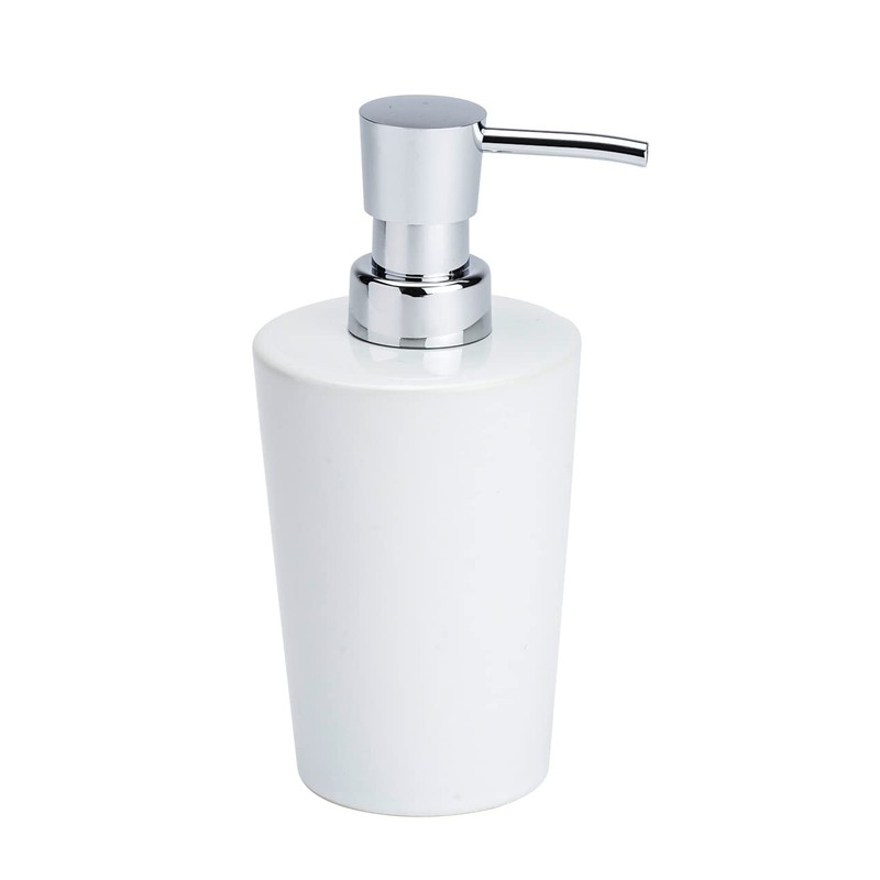 WENKO Coni Soap Dispenser, Ceramic, White/Silver, 9.2 x 7.8 x
