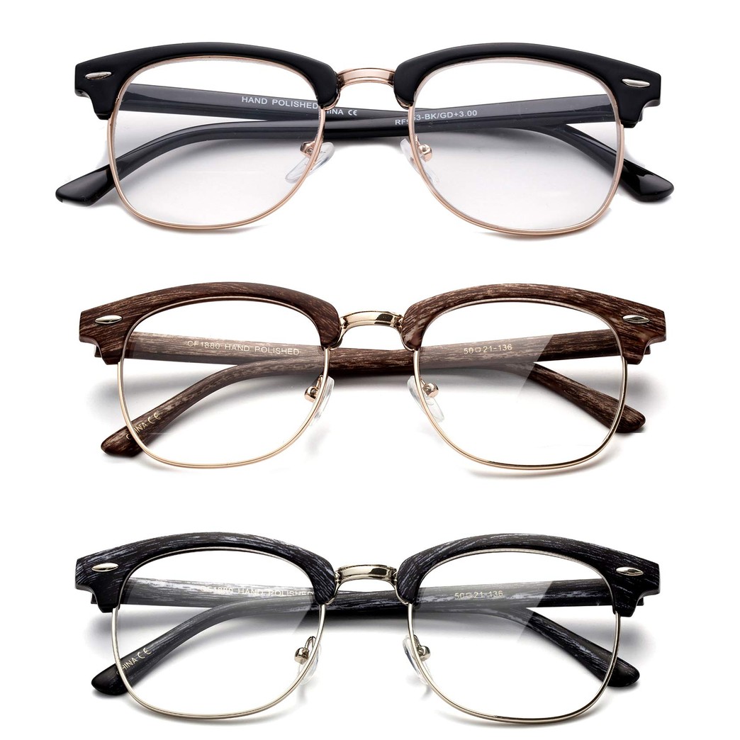 Fashion Reading Glasses for Men Retro Vintage Reading Glasses Men Horn Rimmed Half Frame Reading Glasses with Case