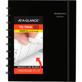 AT-A-GLANCE Planner 2025-2026 Academic, Weekly & Monthly, Quarter-Hourly Appointment Book, 9" x 11", Large, Monthly Tabs, Flexible Cover, Move-A-Page, Black (70957E05)