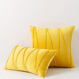 Hyper Cover Velvet Cushion Cover with Bandage Stripes Design (Yellow, 50x50 cm) - Elegant Home Décor Product for Room Decor, Perfect for Couch and Boho Home Décor Throw Pillow Covers