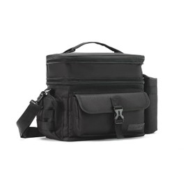 MOV COMPRA Tactical Lunch Bag for Men Expandable Double Deck Insulated Lunch Box Leakproof Large Capacity with MOLLE Water Bottle Pouch for Adults for Work Picnic Camping（Black）