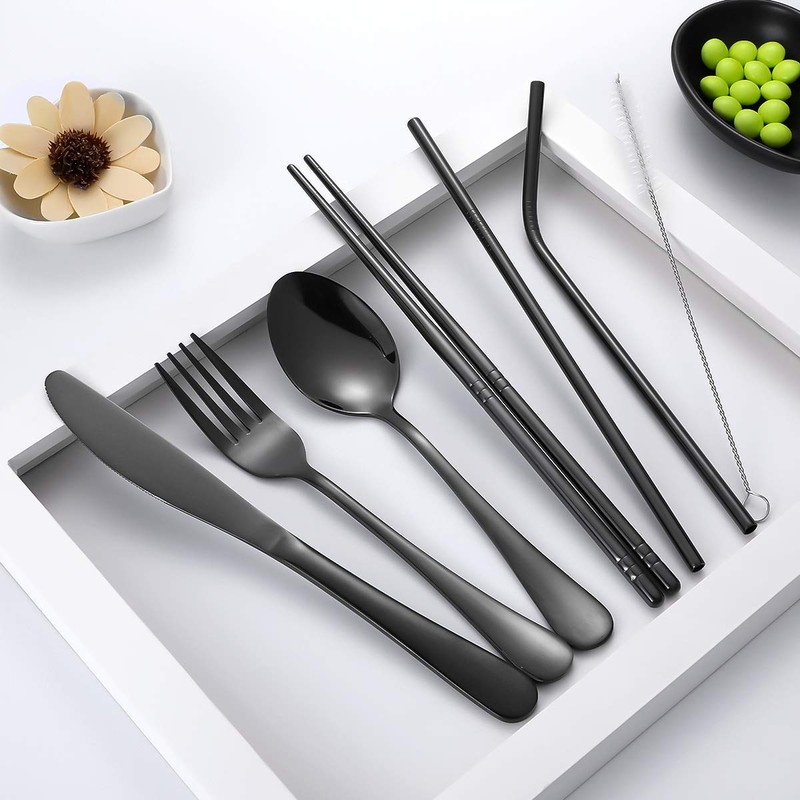 Travel Utensils,Reusable Silverware Set to Go Portable Cutlery Set with