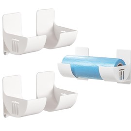 XINCHENG 2 Pairs Plastic Bag Holder, Wall Mounted Garbage Bag Dispenser, White Garbage Bag Dispenser Grocery Bag Holder for Home Kitchen Storage and Organization