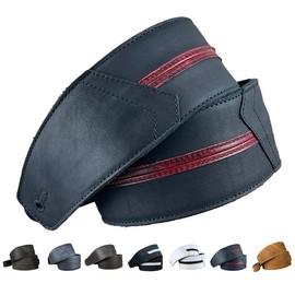 Anthology Gear The Original Straight Up Full Grain Padded Leather Guitar Strap - For Electric, Acoustic and Bass Guitars (3", Carbon Black w/Red Stripe)