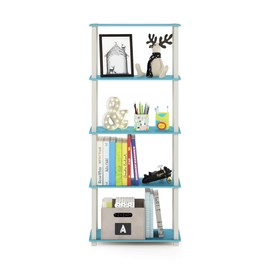 Furinno TURN-S-TUBE Book Shelf, 5-Tier Toolless Storage Shelves with Square Tubes, Shelving Unit for Organization and Storage for Living Room, Home Office, Light Blue