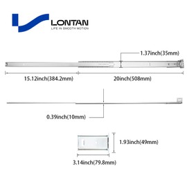 LONTAN 1 Pcs Center Mount Drawer Slides Bottom Mount for Cabinet and Dresser 20 Inch Heavy Duty Drawer Rails 15.12" Extension Glide Track