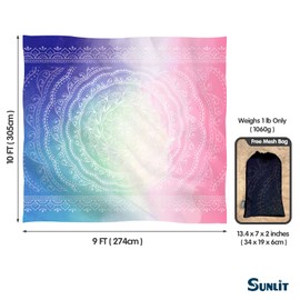 Sunlit 10'x9' Extra Large Boho Sand Proof Beach Blanket, Sand Proof Mat with Corner Pockets and Mesh Bag for Beach Party, Travel, Camping and Outdoor Music Festival, Blue and Pink Circle Mandala