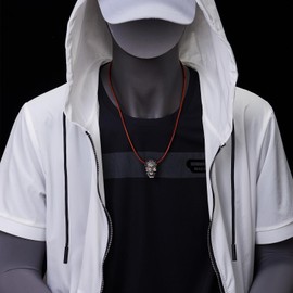 COOLSTEELANDBEYOND Sugar Skull Pendant Necklace for Man Women, with Brown Leather Cord