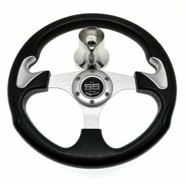 USGC Club Car DS Steering Wheel with Hub Adapter - Black and Silver - 1985 to Current
