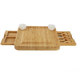 MegaChef Bamboo Charcuterie Cheese Board Set with Ramekins & Slide Out Cutlery