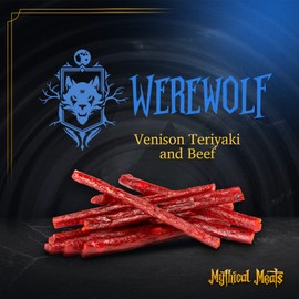 Mythical Meats Humanoid Flavor Werewolf 12-Pack Snack Sticks – Venison Teriyaki and Beef – Dried & Dehydrated Meats Seasoned to Perfection – High Protein Snacks