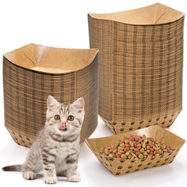 SOUJOY 100 Pack Disposable Pets Food Bowls, 2 lb Paper Travel Cat Feeding Bowl, Boat Foot Print Design Food Serving Trays for Wet and Dry Food, Small Dog Puppy, Cat