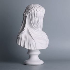 XIYOUQI Veiled Lady Bust Veiled Maiden Sculpture Bust 13.7 Inch Gothic Statue Cloak Woman Statue Bust Handmade Resin Crafts Home Decor Aesthetic for Home Art Collection Ornament, White