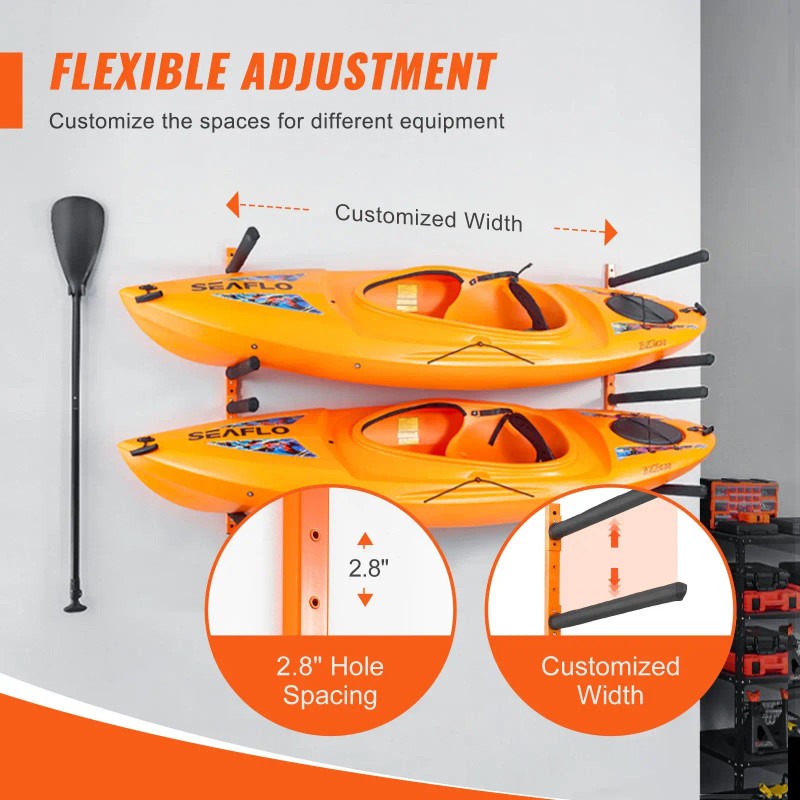 4-Capacity Adjustable Padded Arm Wall Mounted Kayak Storage Rack 400