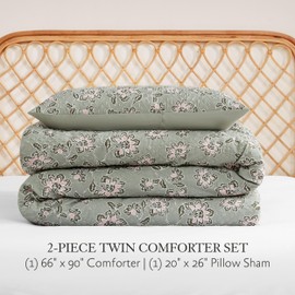 Jessica Simpson Botanical Embossed Sage Green Comforter Set Twin/Twin XL Size Comforter Bedding Set Ensemble - 2 Piece Set