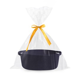 Gift Basket Empty, Woven Cotton Rope Basket with Gift Bags and Ribbons, Hamper Baskets for Gifts With Handles, Cat Dog Toy Storage Basket for Baby Shower, Birthday,Wedding,Christmas (Navy Blue)