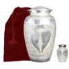 White Angel Wings Funeral Cremation Urn with Mathcing Keepsake Velvet