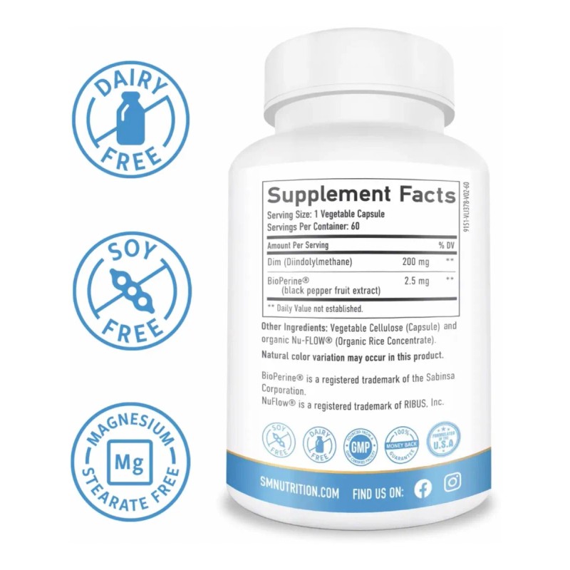 Suplemento Dim 200mg Con Bioperina (60 Cpsulas) Hecho En Eu