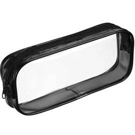 Clear Pencil Case Black – 20x3.5x8 cm – Stylish & Practical – Waterproof PVC Zippered Clear Pencil Case – Versatile Storage for Stationery Supplies, Makeup, Toiletries
