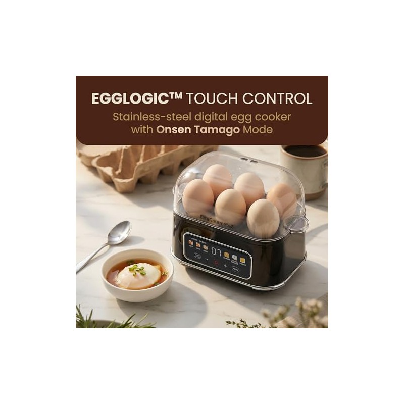 Elite Gourmet Digital Egg Cooker, 6 Egg Capacity, Soft/Medium/Hard Boiled,